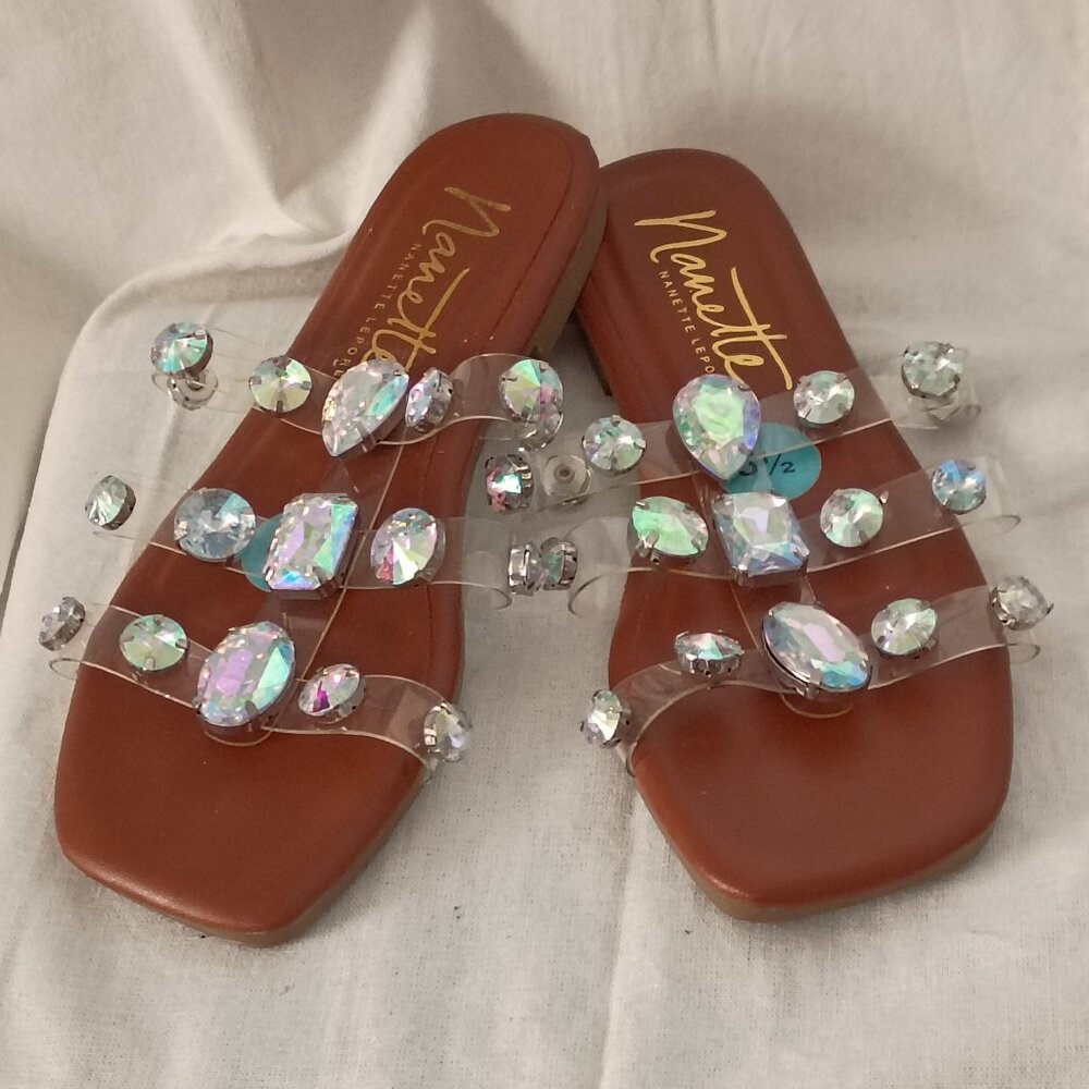 ❤️New NANETTE LEPORE Rhinestone Translucent Sandals Size 5 1/2 - 6